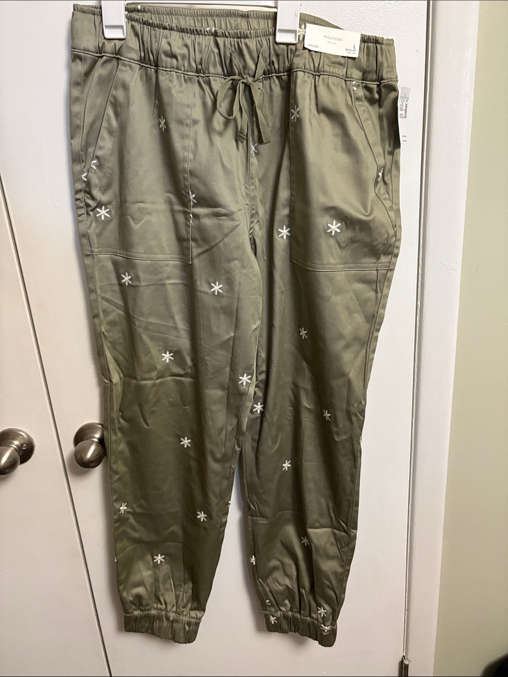 Maurices Olive Green Jogger Pants with White Star Accents